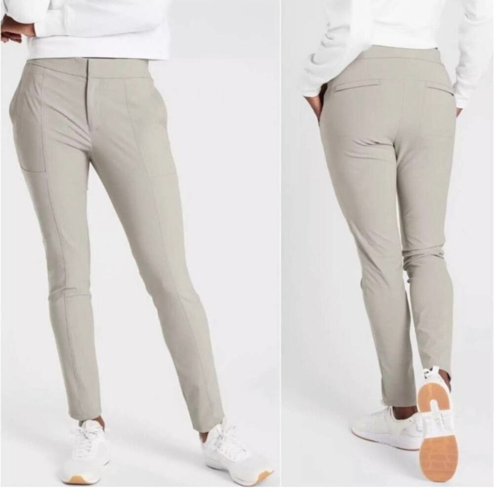Athleta Pants Womens 0 Gray Cream Wander Stash Skinny Travel City Nylon Commute